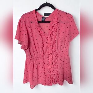 Torrid Pink Cat Print Ruffle Blouse Size 1